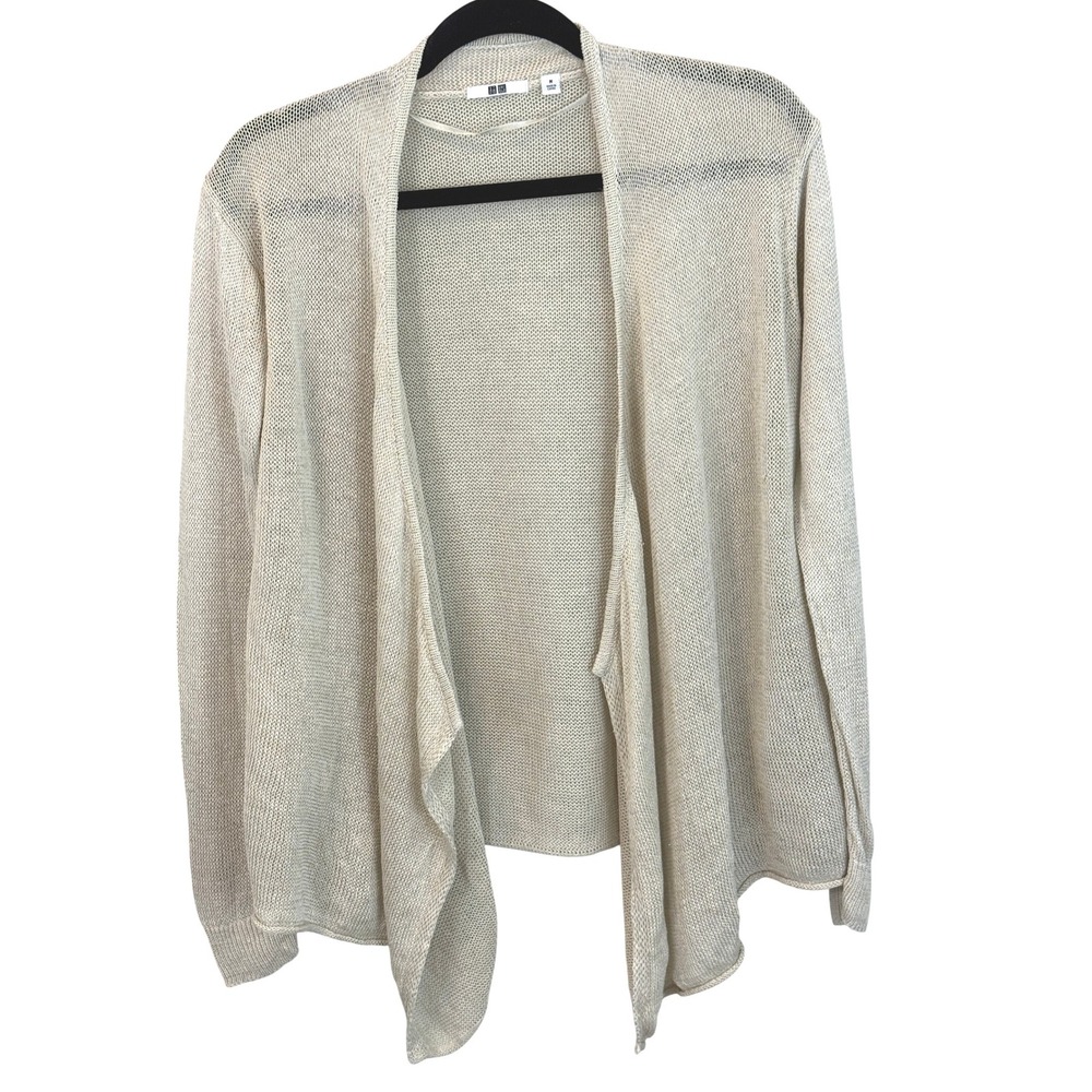 Uniqlo Natural Oatmeal 100% Linen Open Front Lightweight Cardigan size Medium
